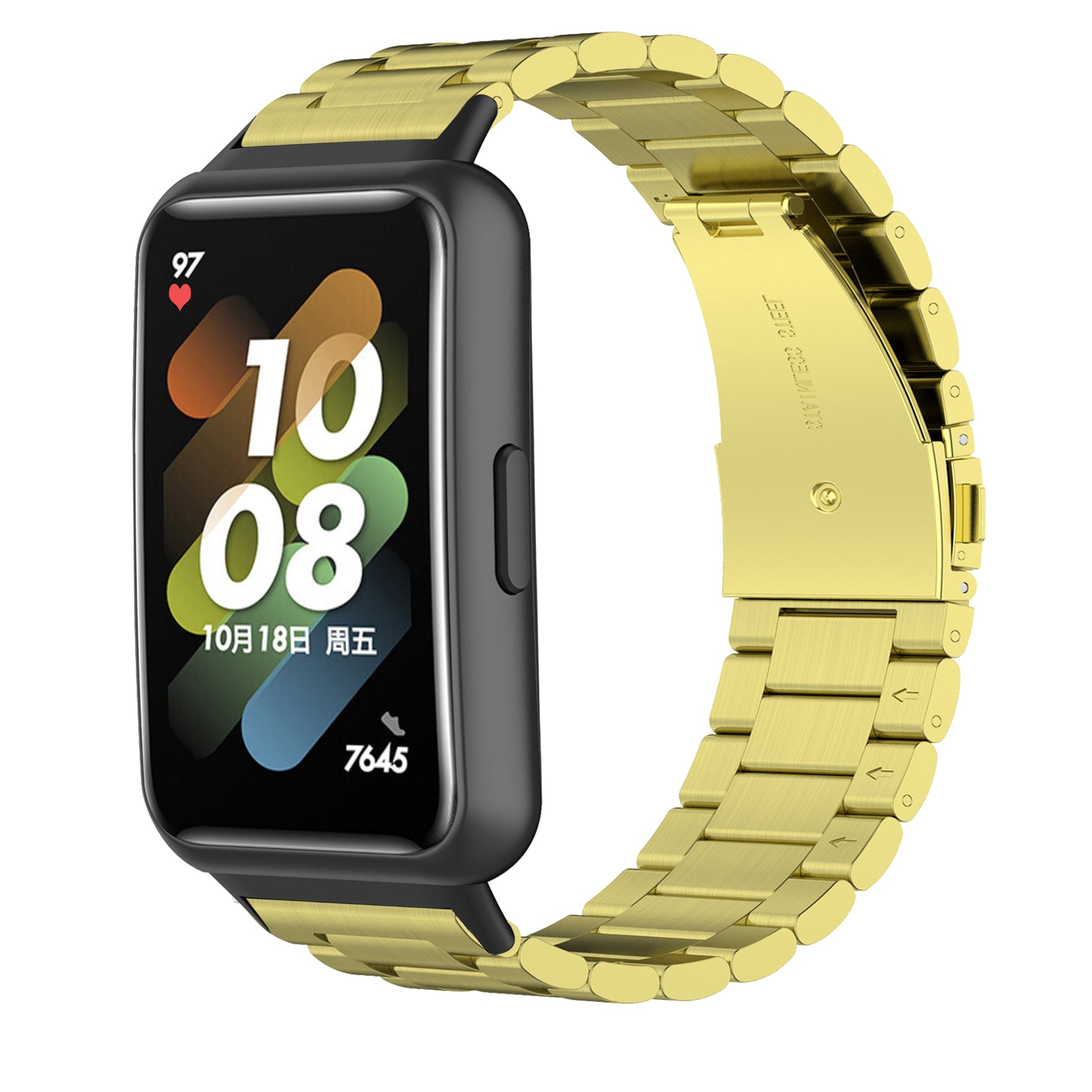 For Huawei Band 7 Stainless Steel Smart Watch Band Three Beads Replacement Strap with Folding Buckle For Huawei Band 7 Stainless Steel Smart Watch Band Three Beads Replacement Strap with Folding Buckle